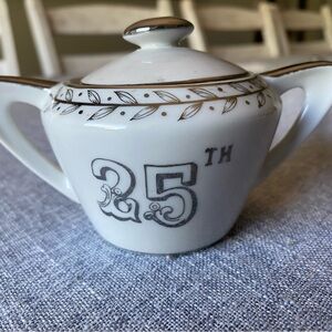 Lefton China White and Silver trim 25th Anniversary Sugar Bowl